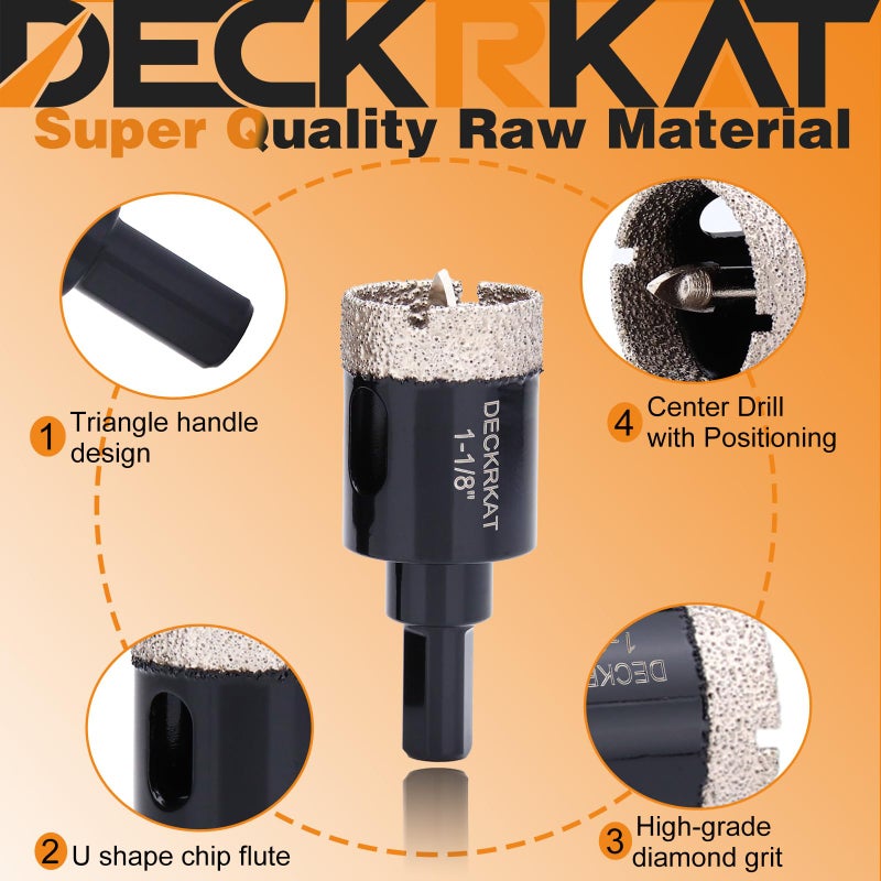 DECKRKAT 1-1/8 Inch Diamond Hole-Saw Bits with Pilot Drill Bit - 2pc 1-1/8"" Diamond Tipped Tile Hole Saws with Guiding Bit Accurate Drilling for Porcelain Tile Ceramic Pottery Granite Stone Glass Bottles 28mm - Image 4